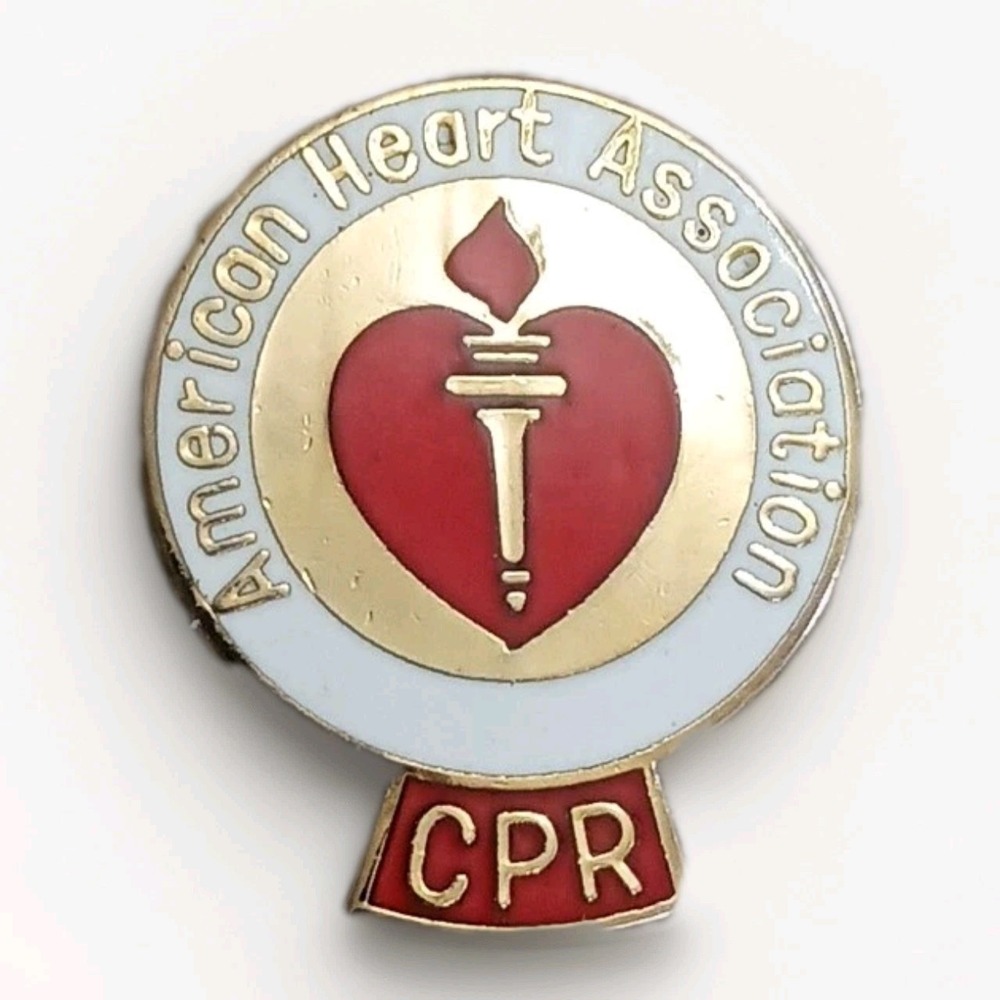 Vintage American Heart Association CPR Gold Tone Lapel Hat Pin Pinback